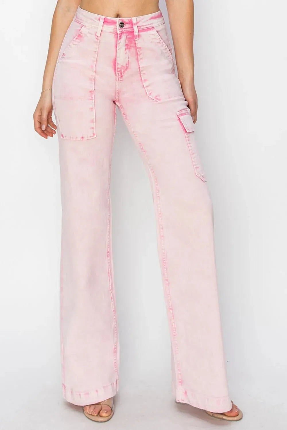 RISEN High Rise Wide Leg Cargo Pocket Jeans - Jessiz Boutique