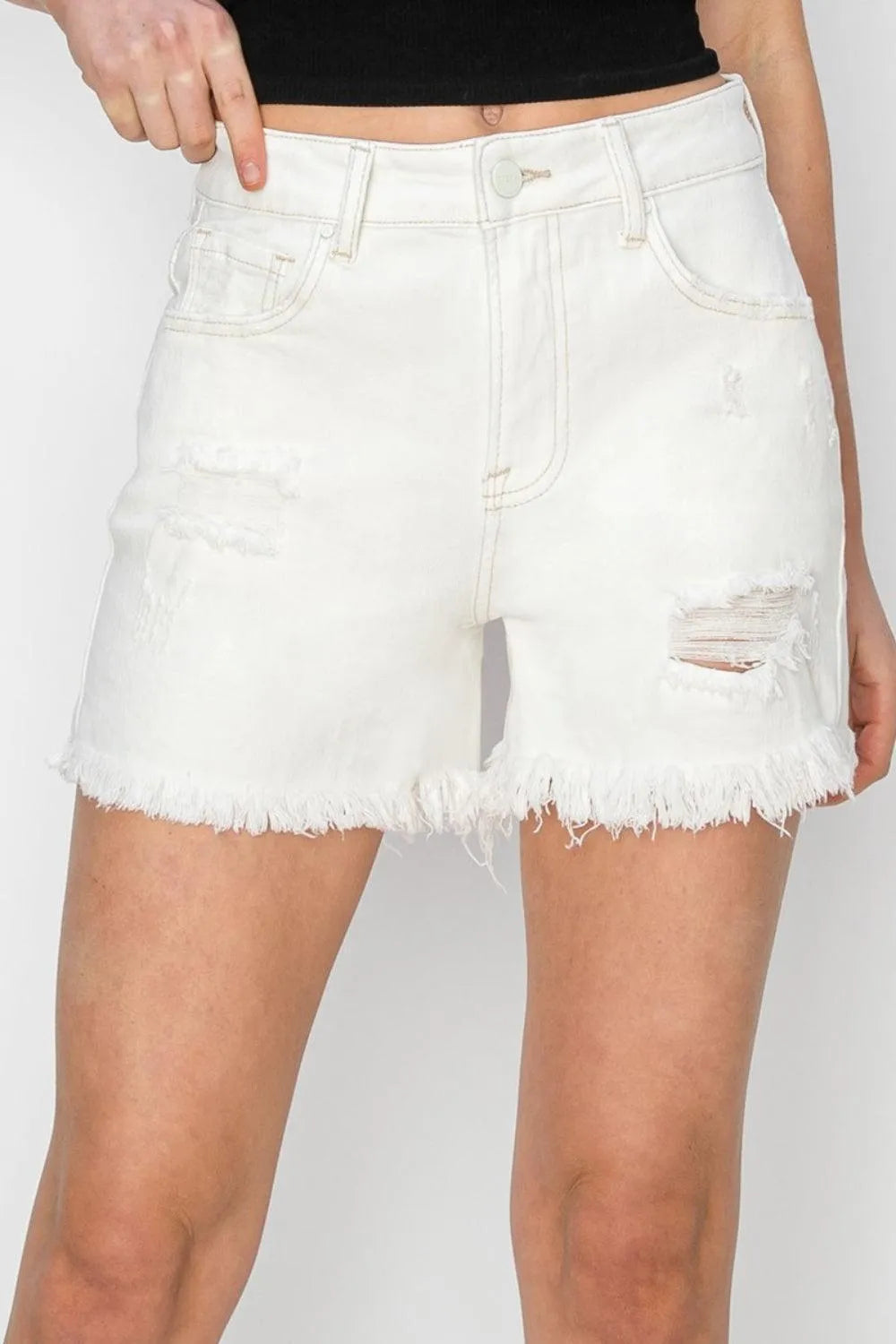 RISEN High Waist Ripped Denim Shorts - Jessiz Boutique