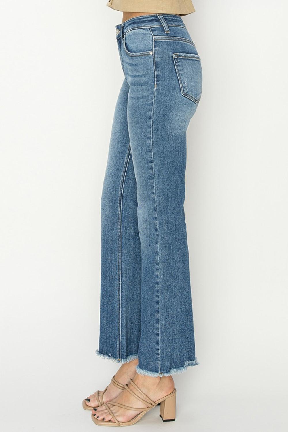 RISEN Mid-Rise Frayed Hem Bootcut Jeans - Jessiz Boutique