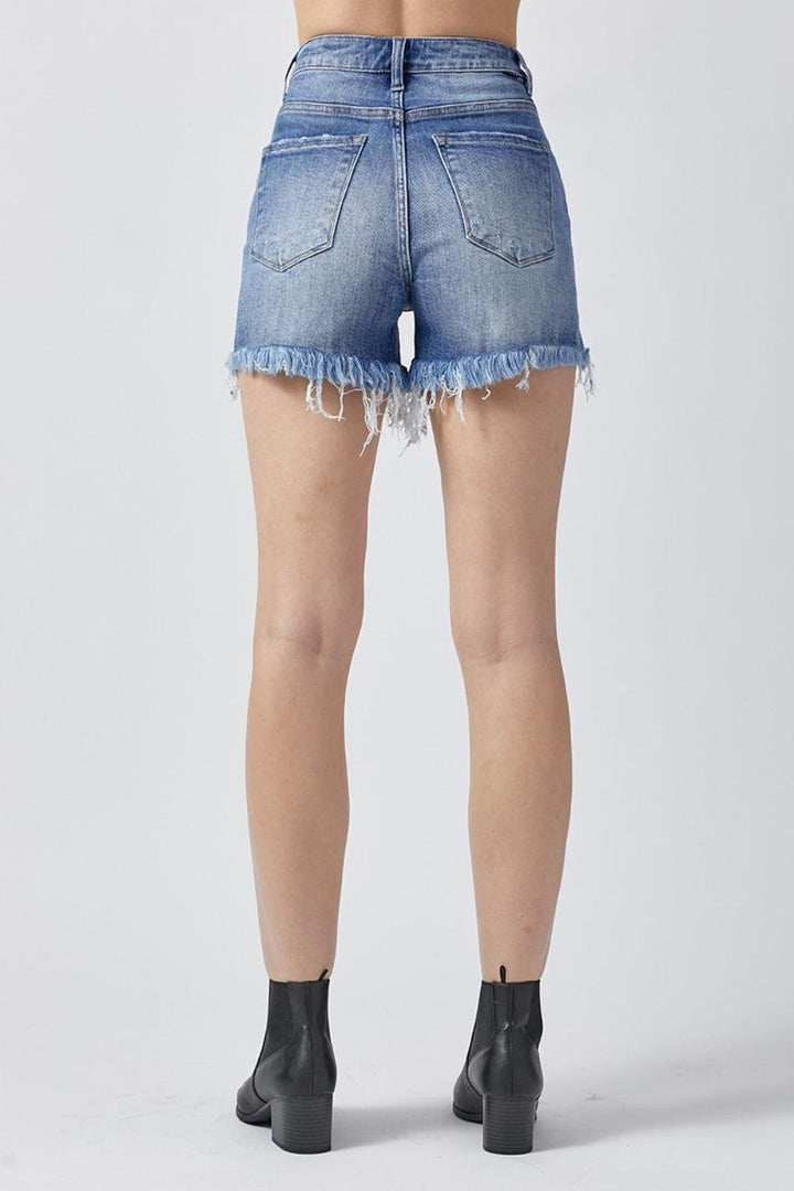 RISEN Raw Hem Asymmetrical Waist Denim Shorts - Jessiz Boutique