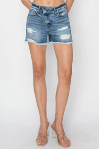 RISEN Stepped Waist Frayed Denim Shorts - Jessiz Boutique