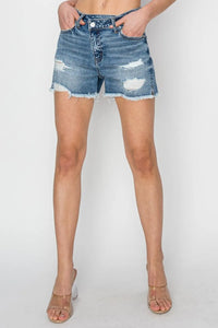 RISEN Stepped Waist Frayed Denim Shorts - Jessiz Boutique