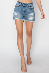 RISEN Stepped Waist Frayed Denim Shorts - Jessiz Boutique