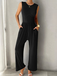 Round Neck Sleeveless Wide Leg Jumpsuit - Jessiz Boutique