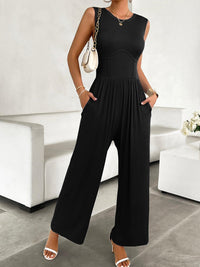 Round Neck Sleeveless Wide Leg Jumpsuit - Jessiz Boutique