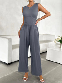 Round Neck Sleeveless Wide Leg Jumpsuit - Jessiz Boutique