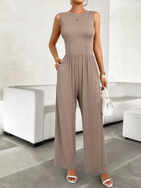 Round Neck Sleeveless Wide Leg Jumpsuit - Jessiz Boutique