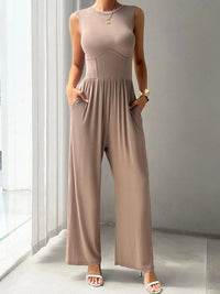 Round Neck Sleeveless Wide Leg Jumpsuit - Jessiz Boutique