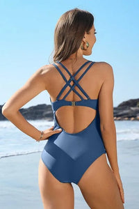 Ruched Bathing Suits Strappy V Neck Monokini - Jessiz Boutique