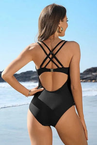 Ruched Bathing Suits Strappy V Neck Monokini - Jessiz Boutique