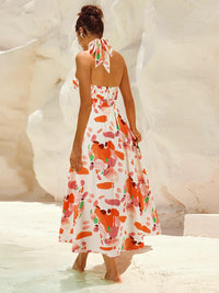 Ruched Printed Halter Neck Sleeveless Dress - Jessiz Boutique