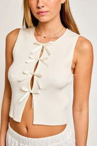 Satin Bow Detail Sleeveless Sweater Top - Jessiz Boutique