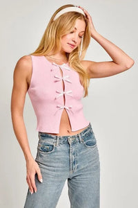 Satin Bow Detail Sleeveless Sweater Top - Jessiz Boutique