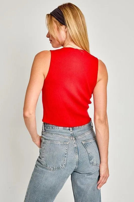 Satin Bow Detail Sleeveless Sweater Top - Jessiz Boutique