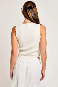 Satin Bow Detail Sleeveless Sweater Top - Jessiz Boutique