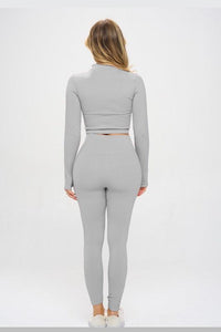 Seamless Ribbed Tracksuit Zip-up Two-Piece Set - Jessiz Boutique