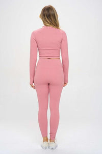 Seamless Ribbed Tracksuit Zip-up Two-Piece Set - Jessiz Boutique