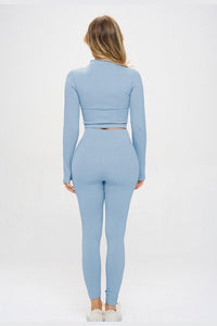 Seamless Ribbed Tracksuit Zip-up Two-Piece Set - Jessiz Boutique