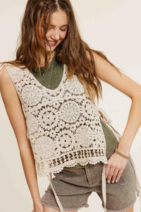 Self Side Tie Detailed Crochet Vest Top - Jessiz Boutique