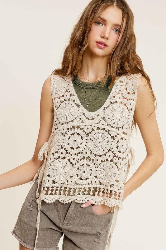 Self Side Tie Detailed Crochet Vest Top - Jessiz Boutique