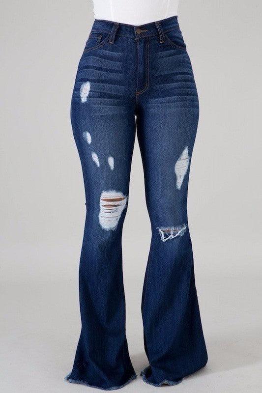 Skylar Bell Bottom Dark Blue Jeans - Jessiz Boutique