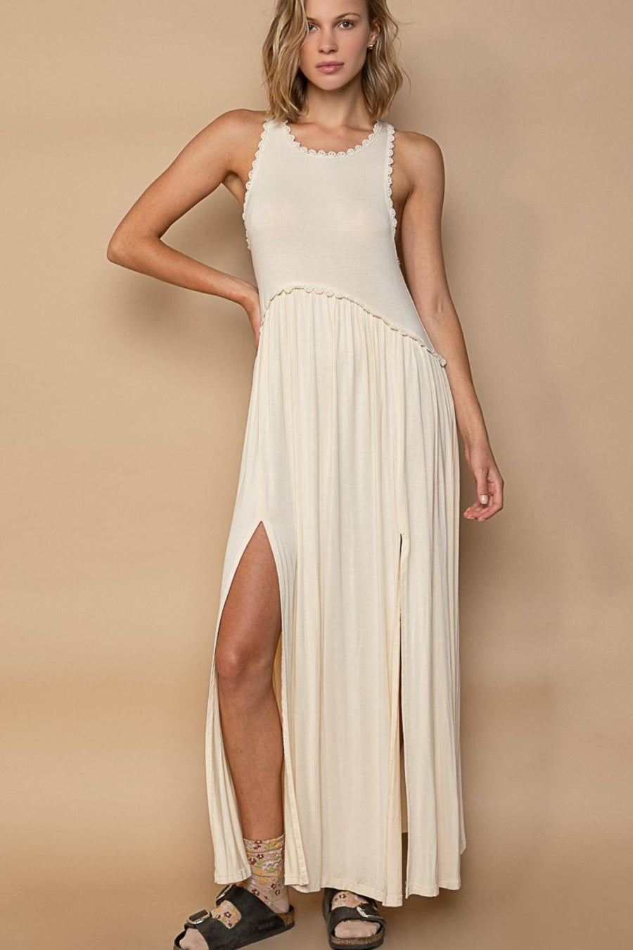 Sleeveless Back Zipper Front Slit Maxi Dress - Jessiz Boutique