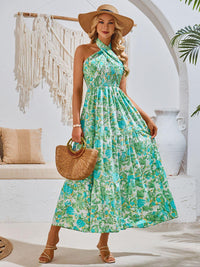 Smocked Printed Sleeveless Midi Dress - Jessiz Boutique
