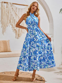 Smocked Printed Sleeveless Midi Dress - Jessiz Boutique