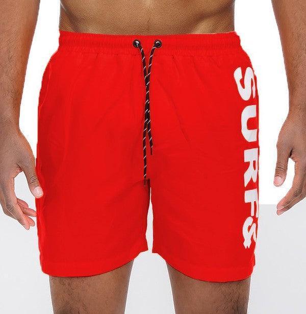 Solid Lined Beach Swim Text Swim Shorts - Jessiz Boutique