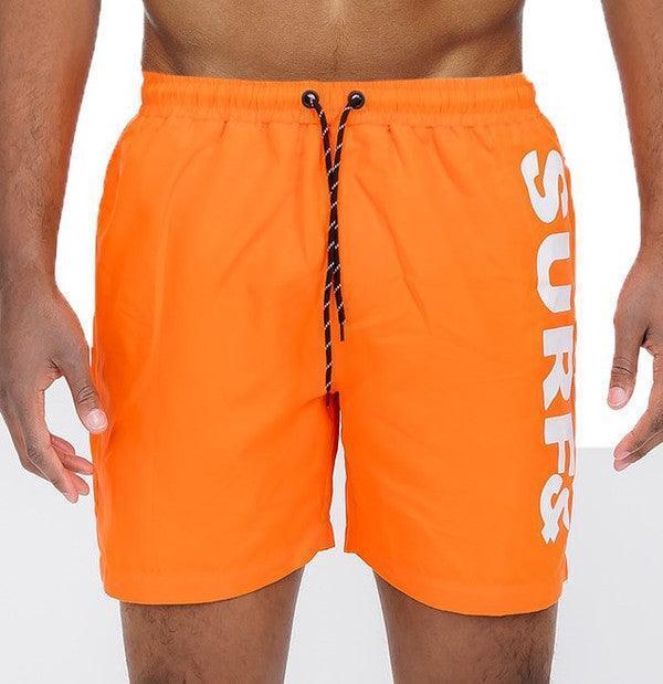 Solid Lined Beach Swim Text Swim Shorts - Jessiz Boutique