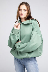 Stitch Detailed Elastic Hem Hoodie - Jessiz Boutique