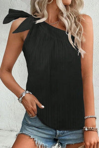 Textured Tied One Shoulder Tank - Jessiz Boutique