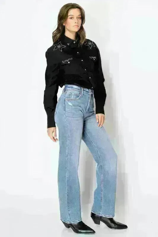 TUMMY CONTROL HIGH RISE FULL LENGTH STRAIGHT JEANS - Jessiz Boutique