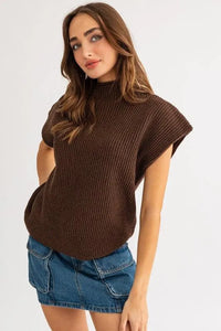 Turtle Neck Power Shoulder Sweater Vest - Jessiz Boutique