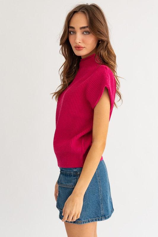 Turtle Neck Power Shoulder Sweater Vest - Jessiz Boutique