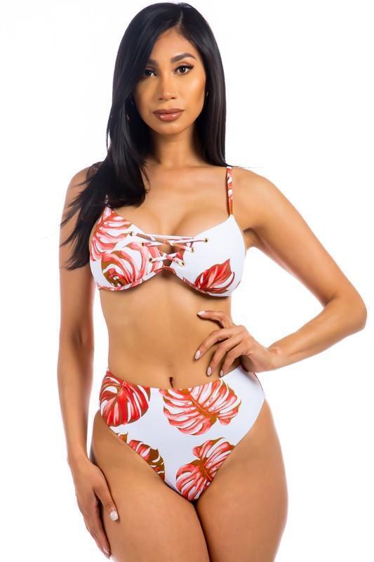 Two Piece Tropical Leave Print Bikini - Jessiz Boutique