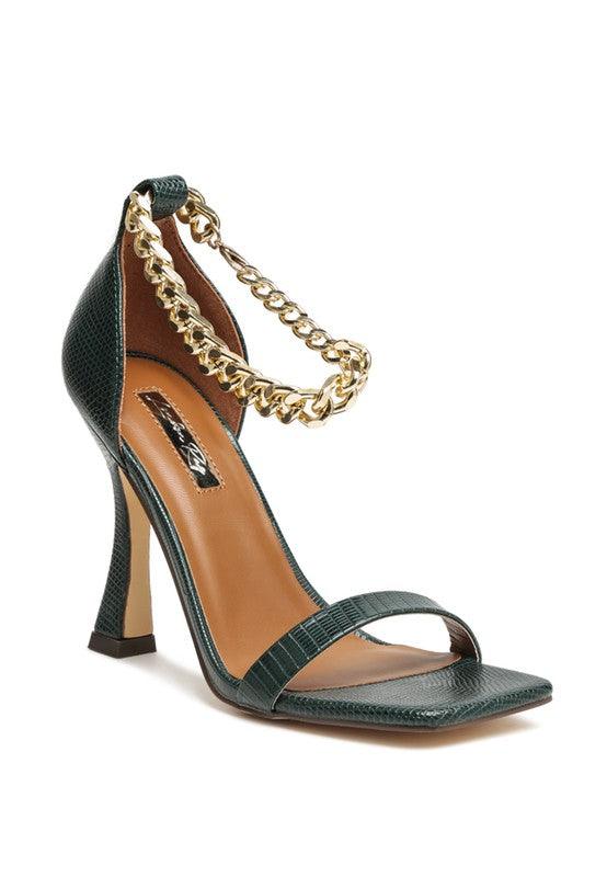 Venusta Heel Sandal with Metal Chain in Gold - Jessiz Boutique