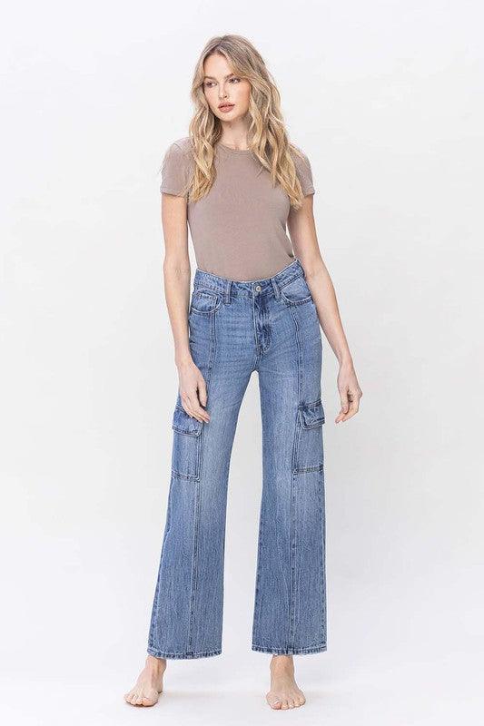 VERVET by Flying Monkey High Rise Dad Cargo Jeans - Jessiz Boutique