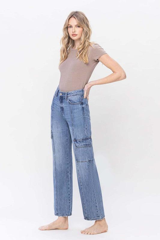 VERVET by Flying Monkey High Rise Dad Cargo Jeans - Jessiz Boutique