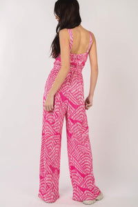 VERY J Printed Pleated Sleeveless Wide Leg Jumpsuit - Jessiz Boutique