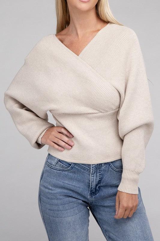 Viscose Cross Wrap Pullover Sweater - Jessiz Boutique