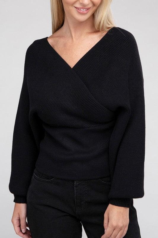 Viscose Cross Wrap Pullover Sweater - Jessiz Boutique