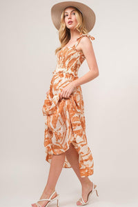 Why Tie Shoulder Smocked Midi Tiered Dress - Jessiz Boutique