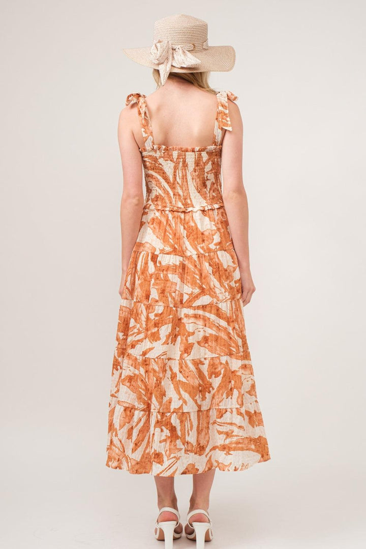 Why Tie Shoulder Smocked Midi Tiered Dress - Jessiz Boutique