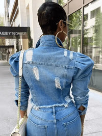 Women's Denim Puff Sleeve Denim Jacket - Jessiz Boutique