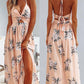 Women's Halter V-Neck Chiffon Print Beach Dress - Jessiz Boutique
