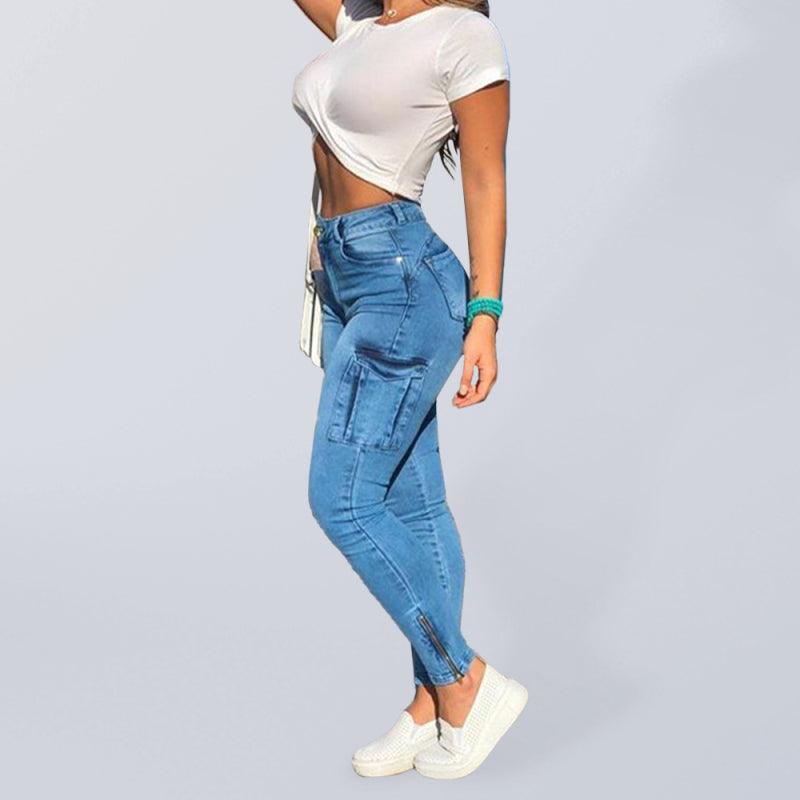 Women's High Waist Cargo Skinny Zipper Ankle Jeans - Jessiz Boutique