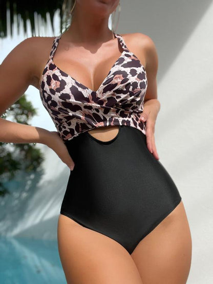 Women's Sexy One-piece Leopard Cross Hollow Back Cross One-Piece Swimsuit - Jessiz Boutique