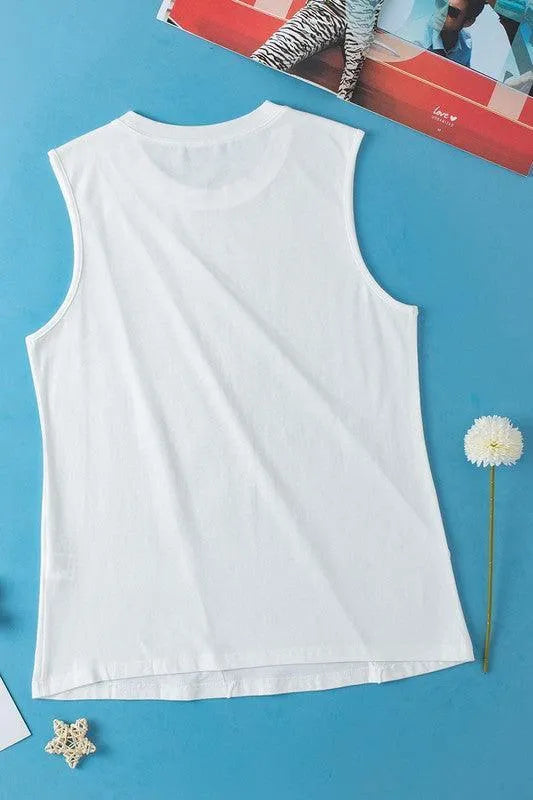 Women White Crew Neck Pleated Tank Top - Jessiz Boutique