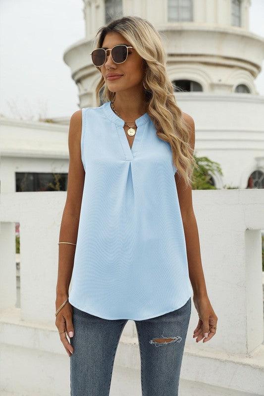 Womens Casual Blouse Tops V Neck Sleeveless Shirt - Jessiz Boutique